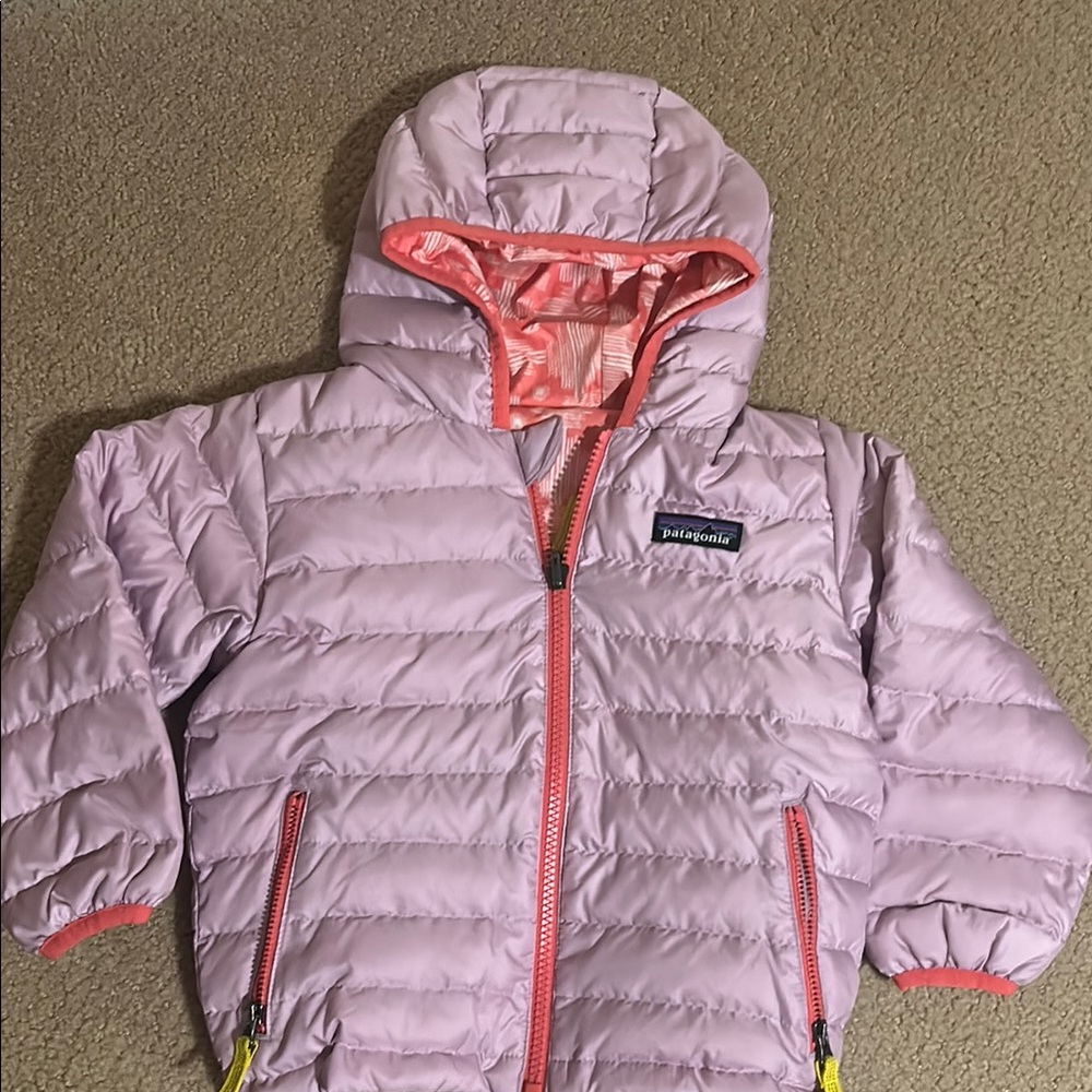 Patagonia Pink Hooded Reversible Puffer Jacket